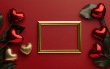 Wall Mural - A decorative picture frame adorned with hearts and flowers, showcasing a charming design suitable for displaying cherished memories.