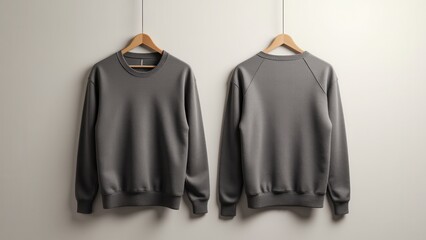 Wall Mural - Gray sweater mockup front and back view on hangers.