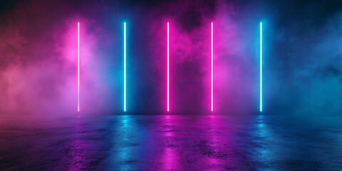 Wall Mural - Abstract background featuring vibrant neon fog with glowing effects in pink and blue tones, creating a futuristic atmosphere perfect for creative projects