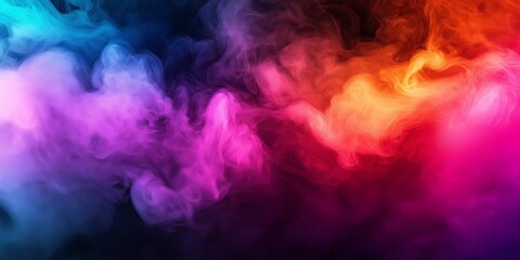 Poster - Experience vibrant neon fog in swirling waves of glowing colors, blending soft gradients with dramatic lighting for an immersive abstract background