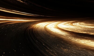 Wall Mural - abstract flowing golden light trails scattered dynamically on a dark background illuminated by drama