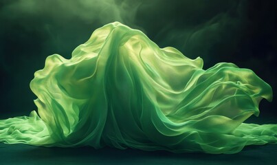 Wall Mural - Abstract flowing silk fabric in vibrant emerald green, illuminated by soft light creating a luxurious and dynamic visual effect