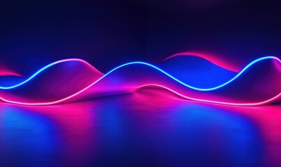 Wall Mural - abstract flowing waves of neon lights in shades of red and blue illuminated by dramatic lighting on 