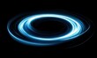 © Valentyna - Abstract swirl of neon blue and white light trails against a black background, dynamic motion creating a futuristic and energetic effect