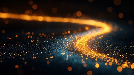 Wall Mural - Abstract glowing particles trail on dark surface