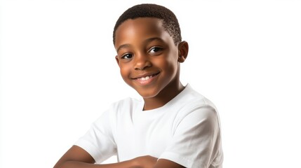 Wall Mural - An image of a young African American boy with short, curly black hair, isolated on a transparent background