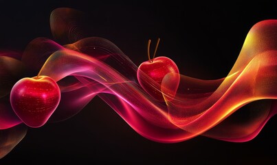 Wall Mural - cherry-shaped electromagnetic spectrum diagram with flowing red and gold gradients on a sleek black 