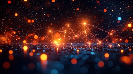 Abstract network design over glowing particles