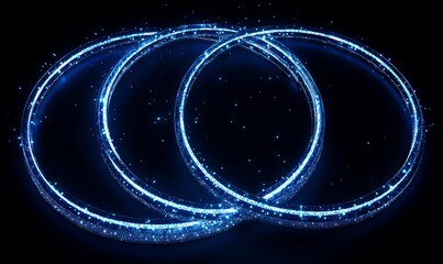 Wall Mural - blue neon light circles, isolated against a black backdrop. a modern, lifelike illustration featurin
