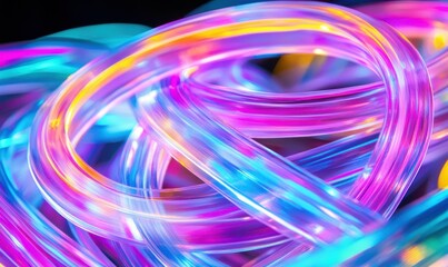 Wall Mural - colorful digital abstract art with swirling neon lights in vibrant hues of blue, purple, and pink, c