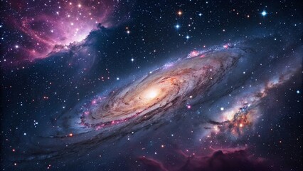 Wall Mural - Fantastical nebula with cloud-like formations in shades of violet and magenta, with stars scattered across the scene, suitable for imaginative and creative projects