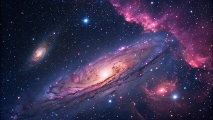 Wall Mural - Colorful galactic nebula with swirling patterns of pink, blue, and purple gas, punctuated by bright stars, symbolizing the dynamic nature of space