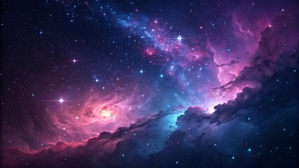 Wall Mural - Vibrant cosmic nebula with swirling clouds of pink and blue gas, dotted with bright stars, showcasing the beauty of deep space
