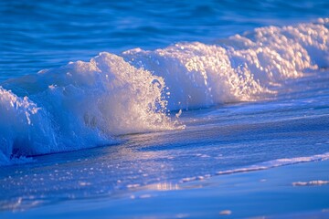 Wall Mural - gentle ocean wave cresting under soft evening light at shoreline