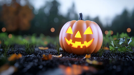 Glowing Jack-o'-Lantern in a Dark Forest Setting