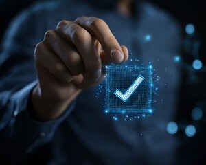 Fototapete - Workflow automation and flowchart visualization, businessman touching checkmark and gear icons on a business process automation BPA system