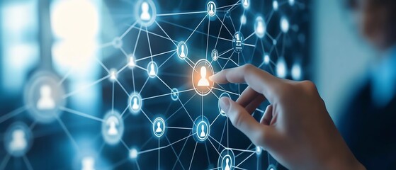 Leinwandbilder - Business automation using RPA technology, digital network connections transferring data, businessman touching gears icon, sleek modern design