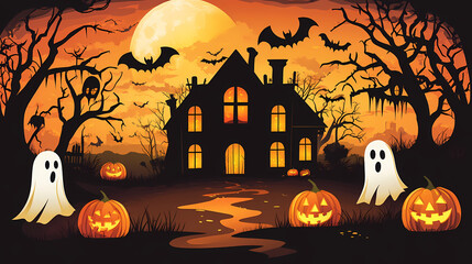 Wall Mural - spooky halloween haunted house