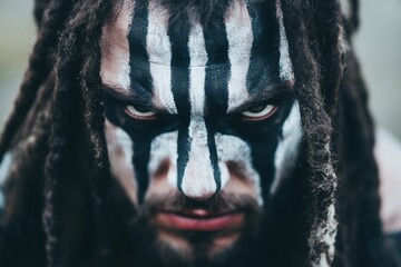 Wall Mural - Man with dreadlocks and black and white face paint