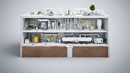 Aufkleber - 3D of a detailed cross section diagram or schematic design of an underground geothermal heating and cooling pipeline system infrastructure