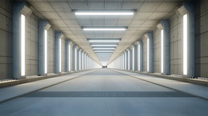 Leinwandbilder - A minimalistic modern expressway tunnel with a clean symmetrical design and bright white lighting creating a serene and futuristic atmosphere
