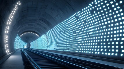 Leinwandbilder - A photo of a futuristic maglev train tunnel featuring vibrant blue technology inspired lighting creating a sleek modern and innovative visual experience