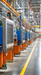 Poster - and Detailed Photo of a Heavy Industrial Machinery Radiator Cooling System in a Modern Factory or Warehouse Setting