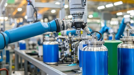 Aufkleber - Automated Robotic System Filling and Sealing Oxygen Tanks in a Modern Factory