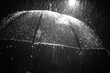© Mariya - Close-up of Transparent Umbrella Capturing Rain Droplets in Heavy Shower Under Dramatic Light
