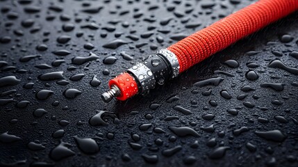 Aufkleber - Closeup view of a fire hose coupling with water droplets on a black background  The metal and rubber equipment is isolated showcasing the intricate details and wet damp texture