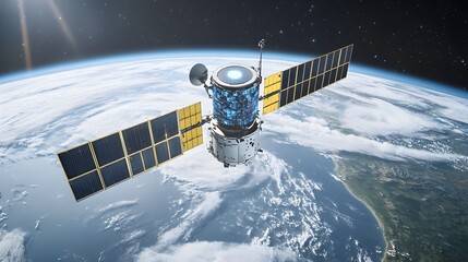 Aufkleber - Cutting Edge AI Powered Satellite Remotely Monitoring and Analyzing Real Time Global Data Streams to Provide Valuable Environmental Insights and Inform Critical Decision Making