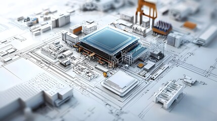 Fototapete - Detailed blueprint style showcasing the intricate manufacturing process of a high tech display panel including the various electronic components circuits