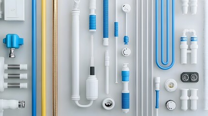 Aufkleber - Detailed close up image showcasing an assortment of plumbing pipes and fittings including PEX PVC and copper tubes used in modern building construction and home renovation projects
