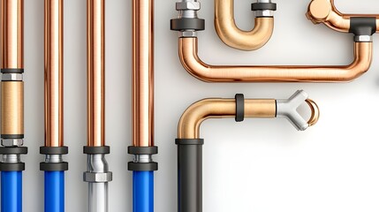 Poster - Detailed Close up of Copper PVC and PEX Pipes Used in Modern Plumbing Systems for Residential Commercial or Industrial Applications  Showing Piping Valves and Fittings for Plumbing Installation