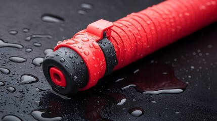 Aufkleber - Detailed close up photograph of a fire hose coupling with water droplets and splash isolated on a black background