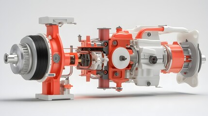 Aufkleber - Detailed cross section view of a hybrid powertrain system displaying the of both electric and gasoline powered components for a comprehensive transportation solution
