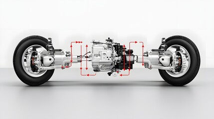 Poster - Detailed Cutaway Diagram of Vehicle Powertrain Components and Energy Flow  showcasing the inner workings and energy pathways within an automotive drivetrain system