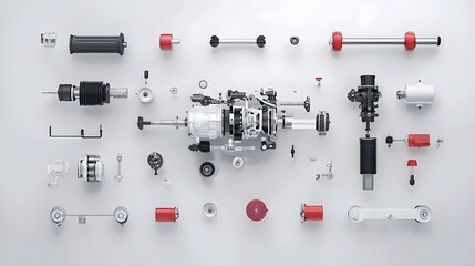 Poster - Detailed Exploded View Diagram of a Car s Drivetrain Showcasing All the Intricate Mechanical Components in Precision  Technical of Vehicle Internal Structure and Assembly