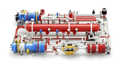 Leinwandbilder - Detailed Minimalist Design of a Cooling System Diagram Showcasing the Complex Interconnected Components and Engineering Principles for Industrial and Manufacturing Purposes
