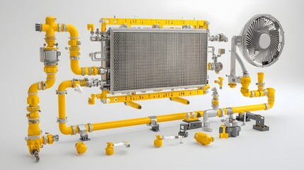 Aufkleber - Detailed View of a Automotive Radiator System with Coolant Pipes and Fan Assembly   Intricate Components for Engine Cooling and Temperature Regulation in Vehicles