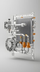 Poster - Detailed view of a automotive radiator system including the coolant pipes and fan assembly  This image showcases the intricate engineering and mechanics behind vehicle cooling systems