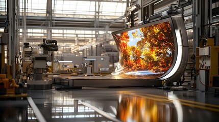 Leinwandbilder - Flexible OLED display screens being rigorously tested for durability and performance within a state of the art industrial manufacturing plant