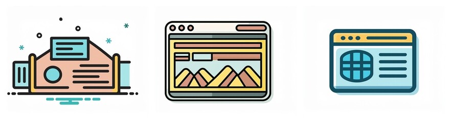 Poster - Three icons depict a package, a browser window showcasing a landscape scene, and another browser window with a globe symbol.