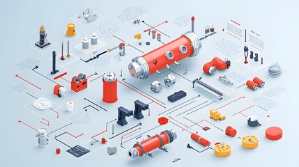Leinwandbilder - Highly detailed and technically accurate animated infographic illustrating the inner workings and assembly of fire hose connectors and related firefighting equipment
