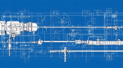 Aufkleber - Highly Detailed Schematic Blueprint Diagram of a Commercial Fire Sprinkler System Showcasing the Complex Network of Pipes Valves