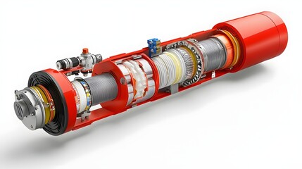 Aufkleber - Highly detailed cross section diagram showcasing the intricate internal layers and reinforcement structure of a professional firefighting fire hose
