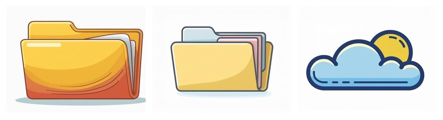 Poster - three distinct icons: two file folders, one orange and one yellow, followed by a blue cloud with a y