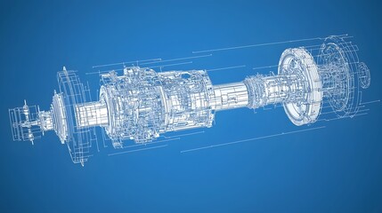Aufkleber - Minimalist blueprint showcasing the intricate internal components and mechanics of a car s transmission system  The technical schematic diagram provides a detailed cutaway view of the gearbox shafts