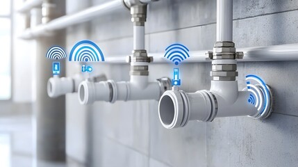 Aufkleber - photo of a smart Internet of Things IoT enabled pipe monitoring system designed for efficient leak detection and water conservation  The system utilizes advanced sensors data analytics