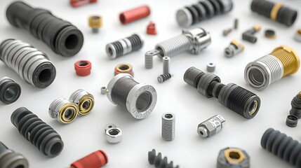 Aufkleber - photo showcasing an assortment of industrial grade fire hose connectors crafted from diverse materials such as metal rubber and plastic  These essential hardware components are vital for firefighting